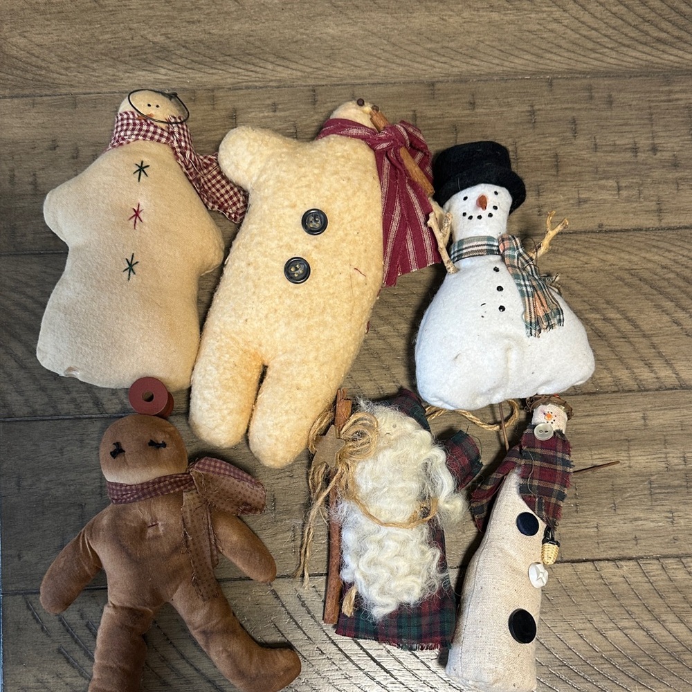 Handcrafted Rustic Holiday Plush Ornaments - Set of 6